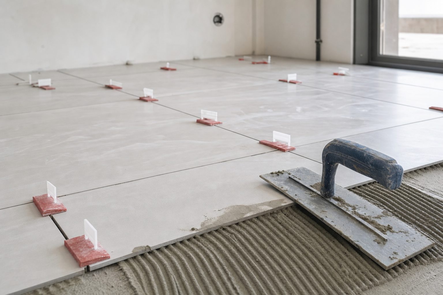 Carrelage grand format posé au sol à Reims